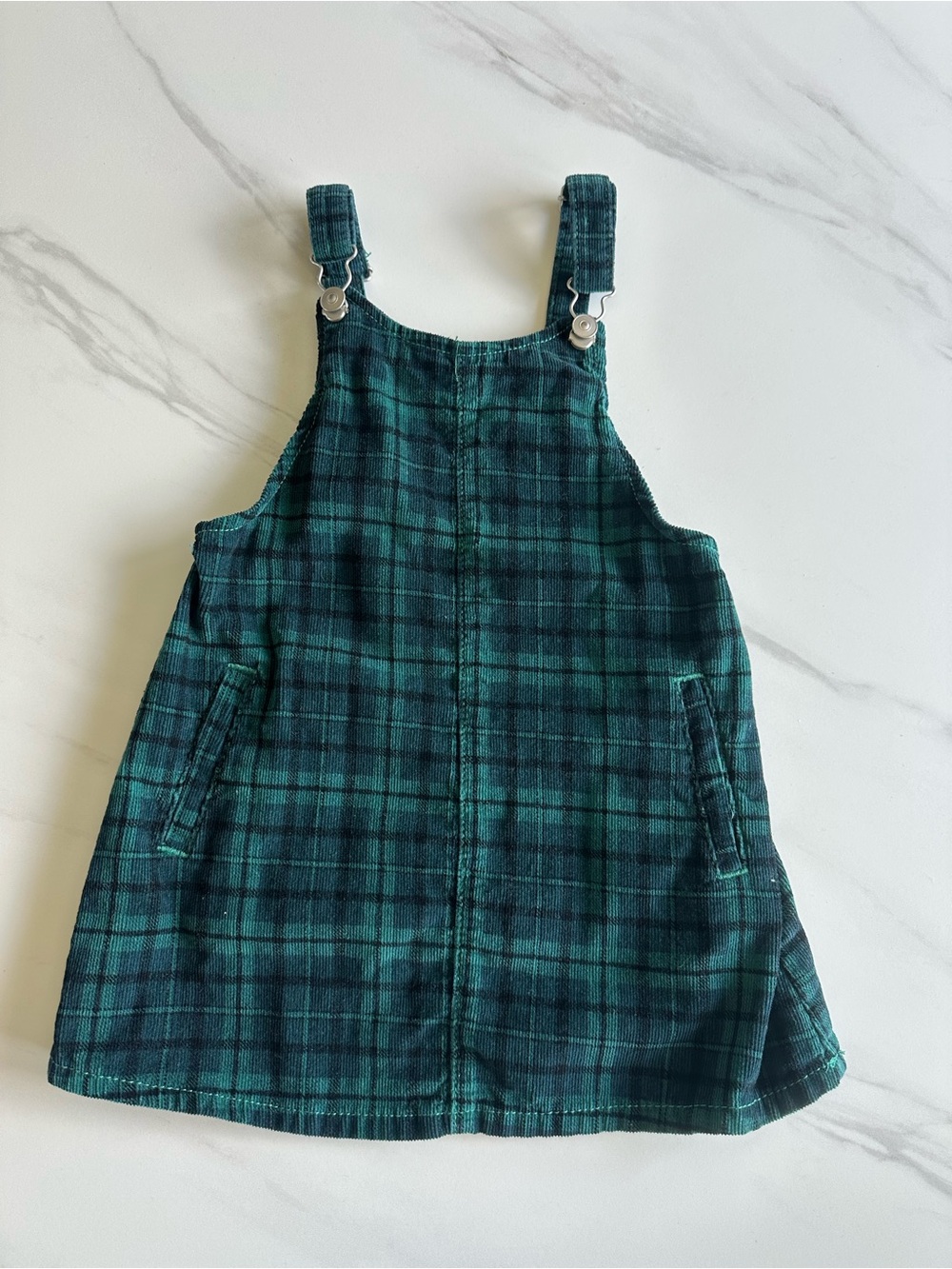wonder nation Green Plaid Pinafore Overalls Dress